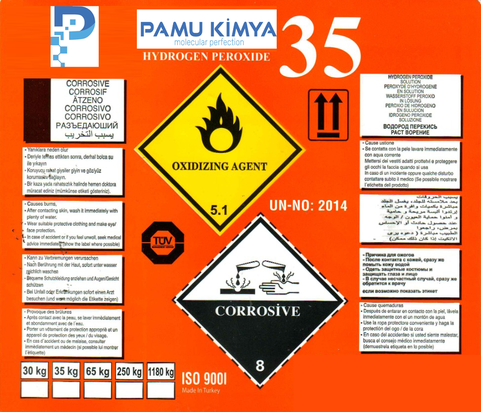 Hidrojen Peroksit %35 Teknik tipi 65 Kg Bidonlu