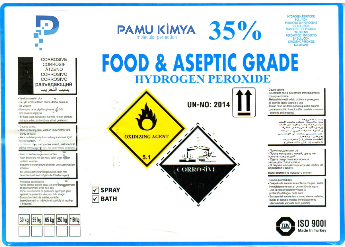 Peroxyde d'hydrogène 35% de qualité alimentaire Fût de 35 kg 